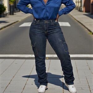 Blue jeans with scrunched legs